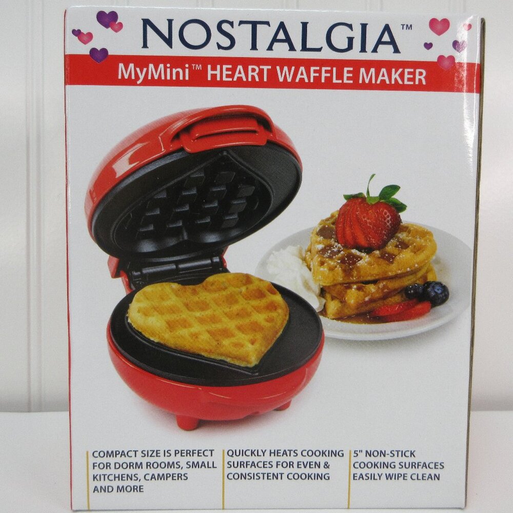 Nostalgia MyMini Heart Waffle Maker Non-stick Red Mini Waffle Iron Sealed Box
